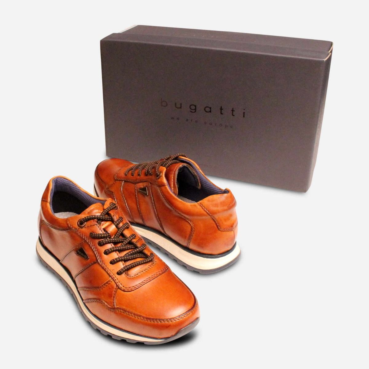 Bugatti Luxury Antique Tan Lace Up Sneakers with Navy Sole