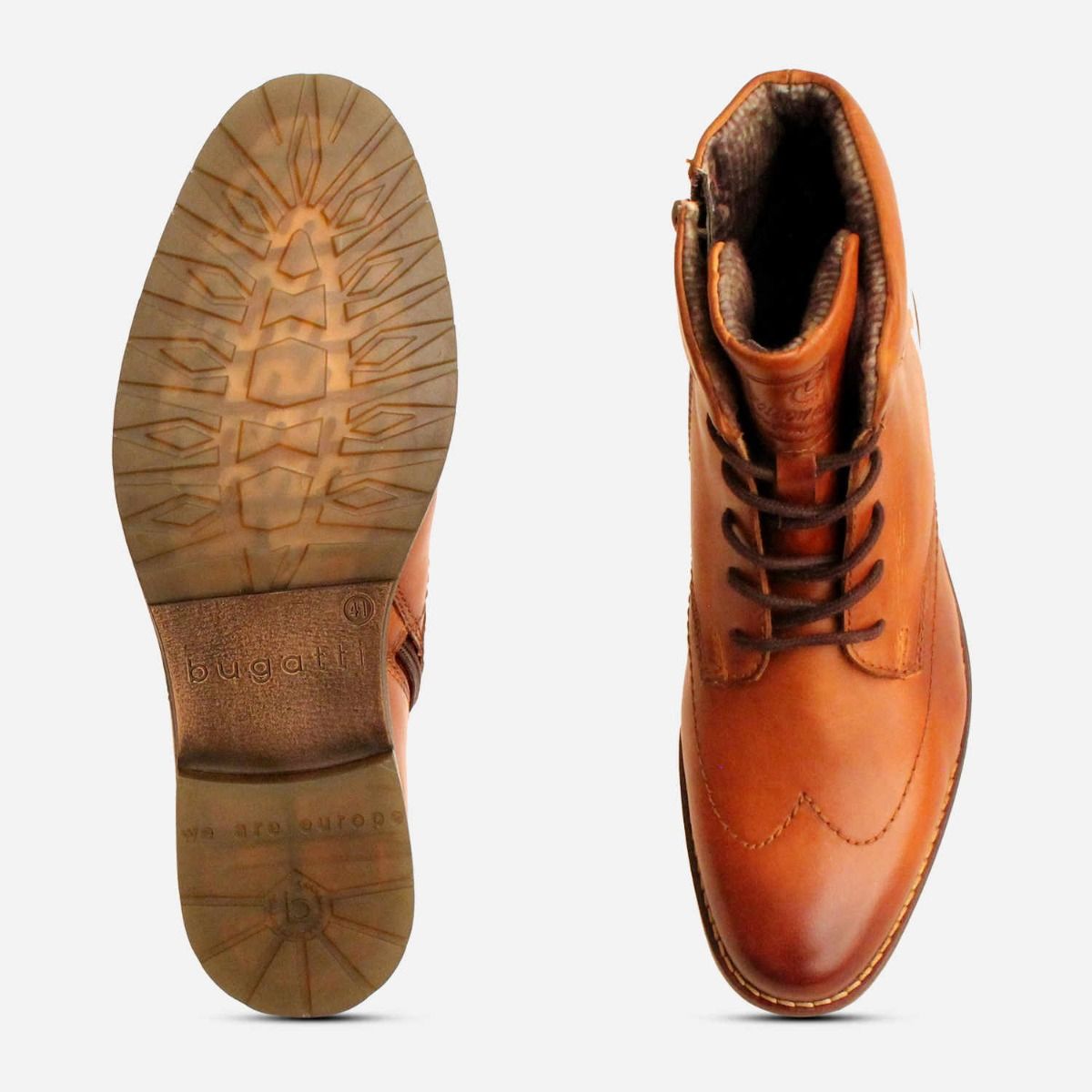 Bugatti Light Brown Wingtip Mens Side Zip Designer Boots