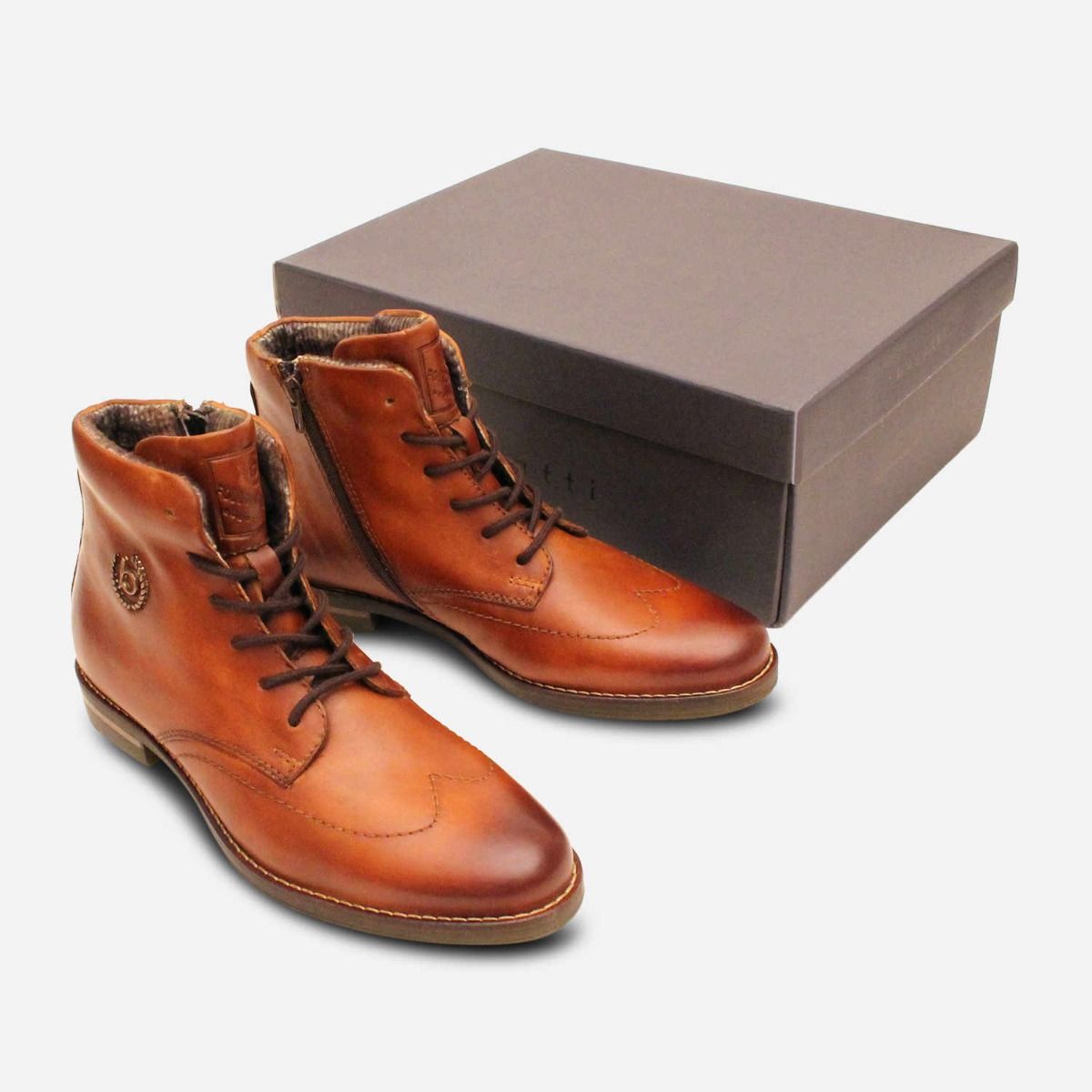 Bugatti Light Brown Wingtip Mens Side Zip Designer Boots