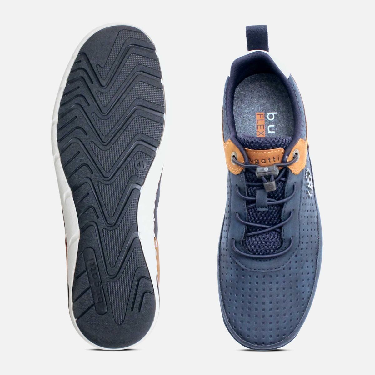 Bugatti Navy Blue Suede Tan Leather Designer Training Shoe