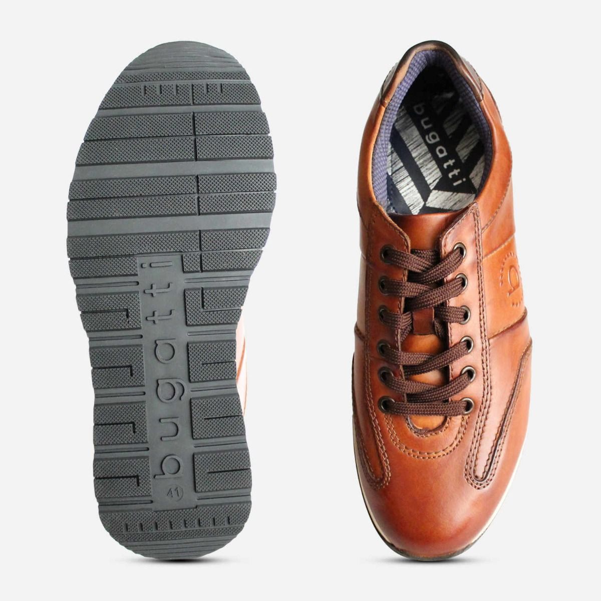 Antique Tan Leather Designer Bugatti Lace Up Sneakers