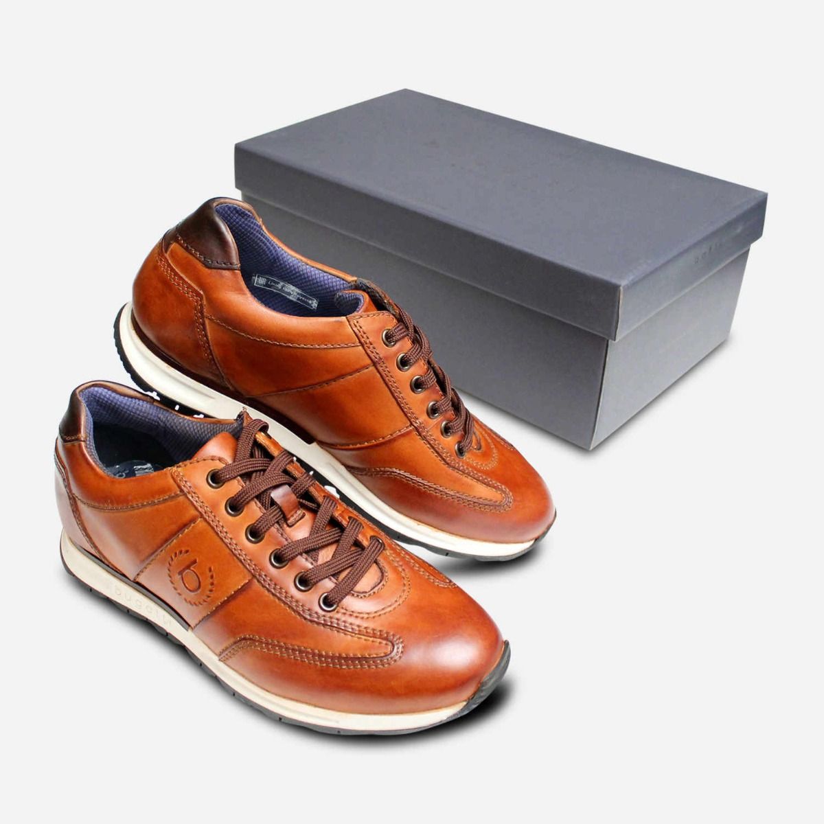 Antique Tan Leather Designer Bugatti Lace Up Sneakers