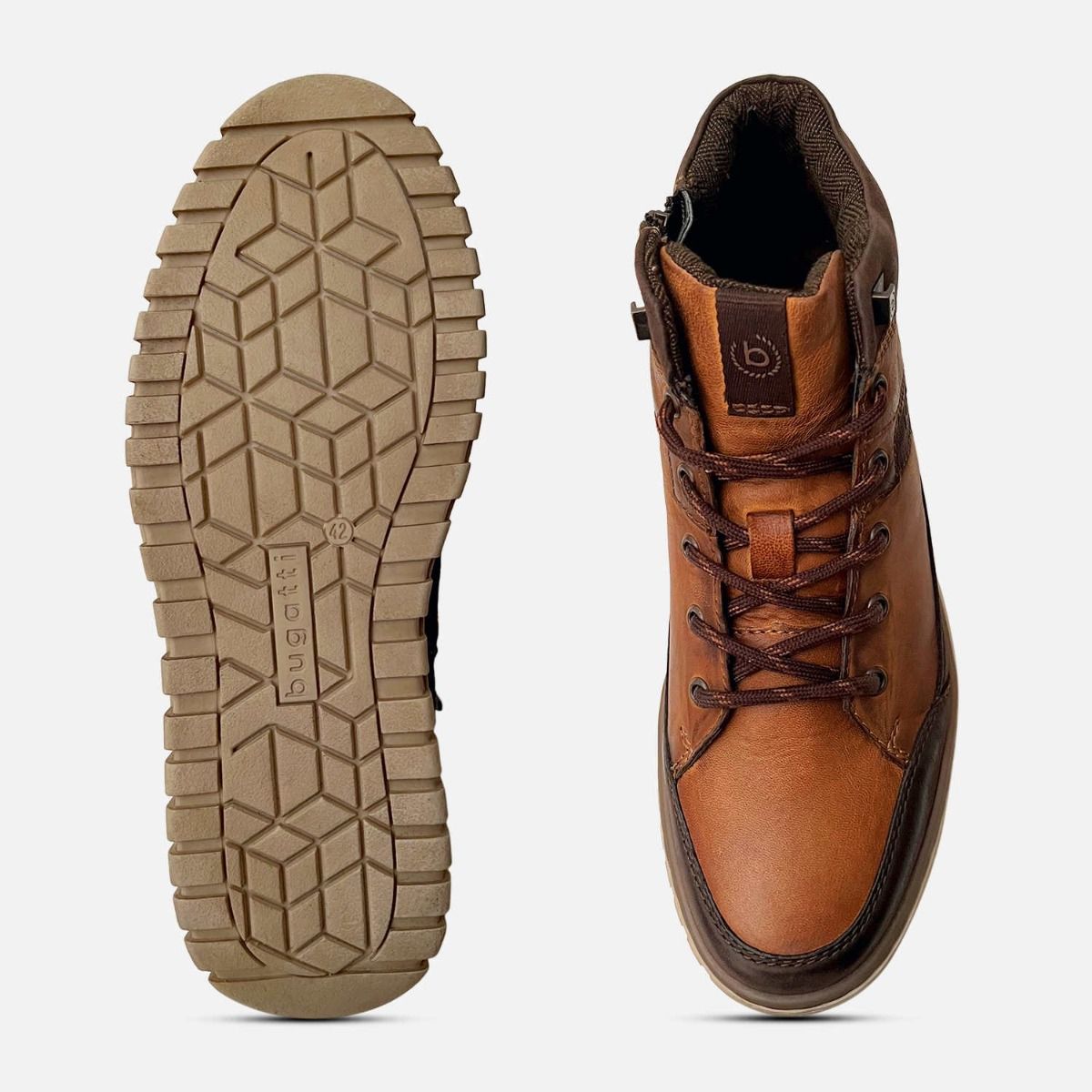 Bugatti Brown Mens Commander Boots with Size Zip & Rubber Sole