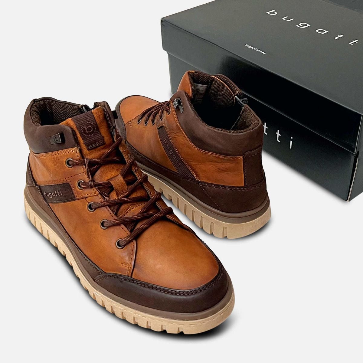 Bugatti Brown Mens Commander Boots with Size Zip & Rubber Sole