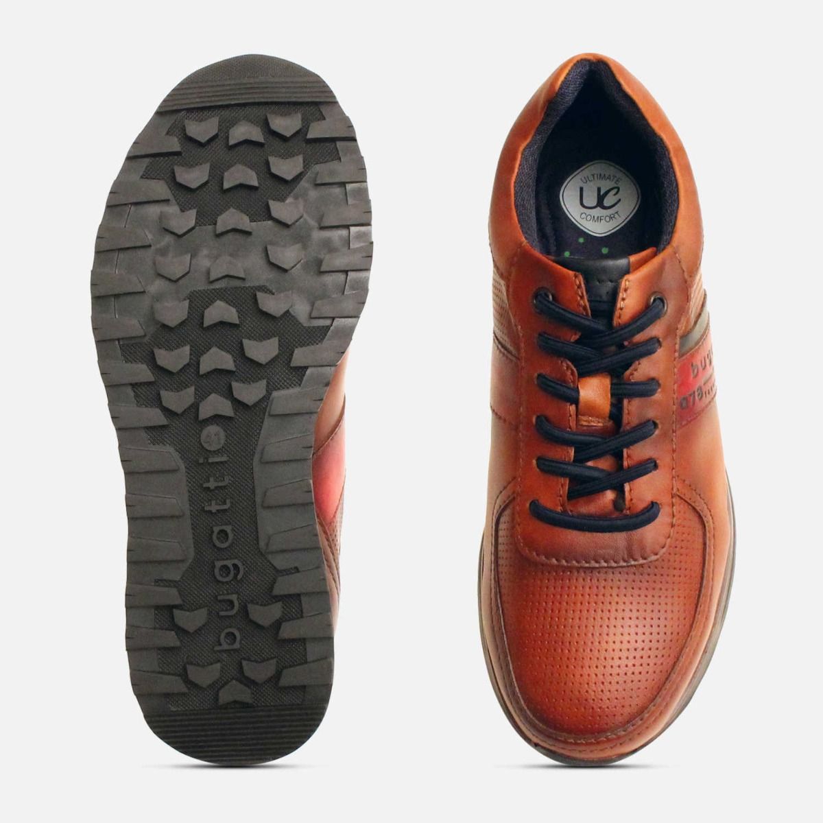 Designer Bugatti Tan Leather Mens Training Shoes 