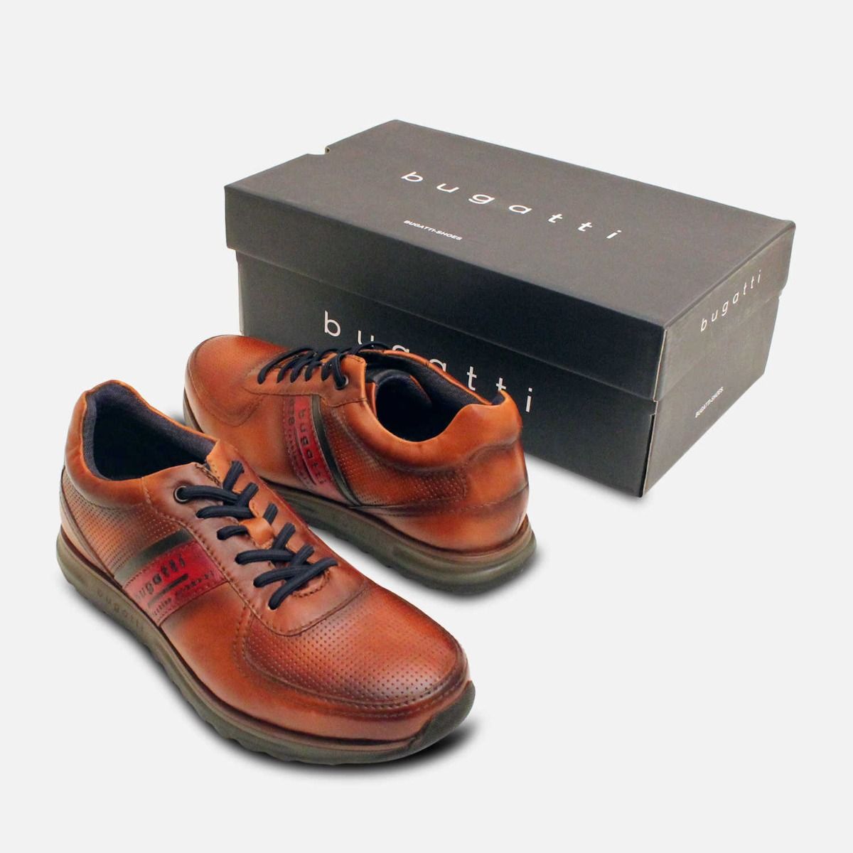 Designer Bugatti Tan Leather Mens Training Shoes 