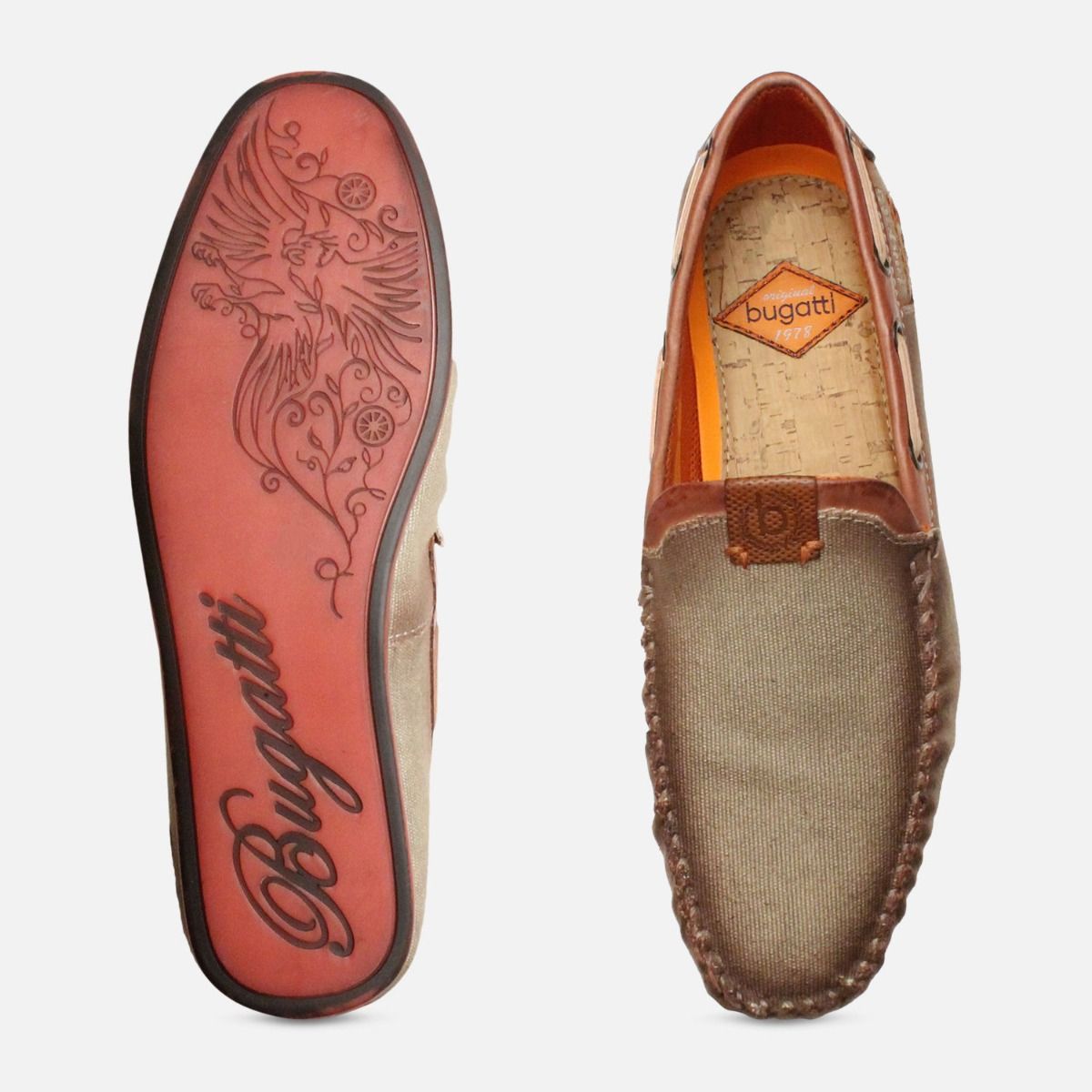 Smoked Designer Bugatti Loafers in Beige Canvas