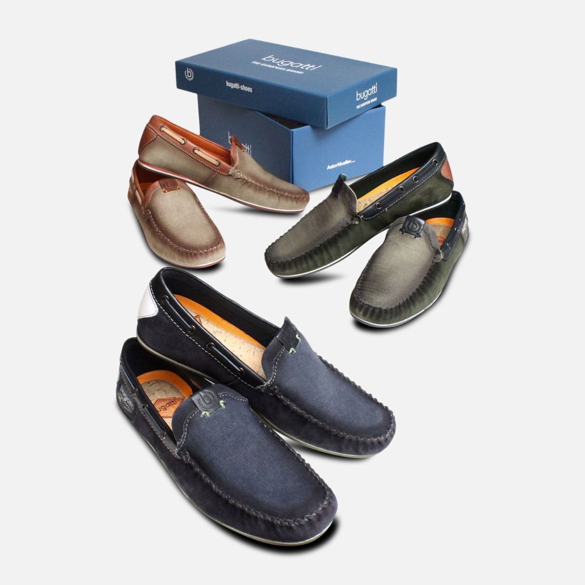 Smoked Designer Bugatti Loafers in Beige Canvas