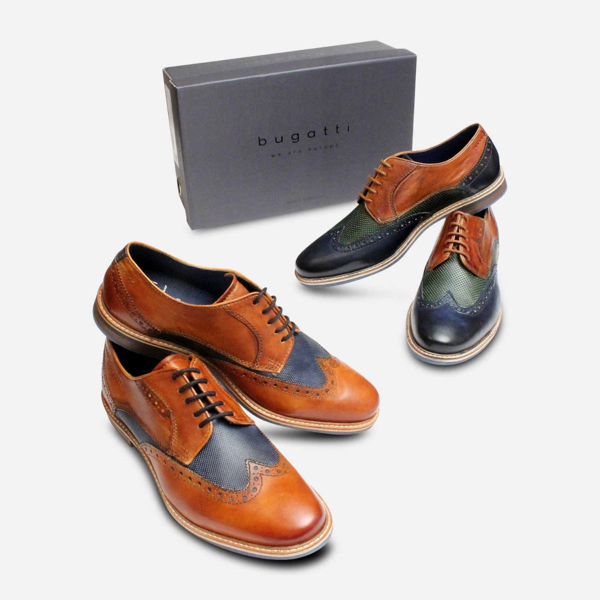 Bugatti Three Colour Tri-tone Shoes in Navy Green & Tan