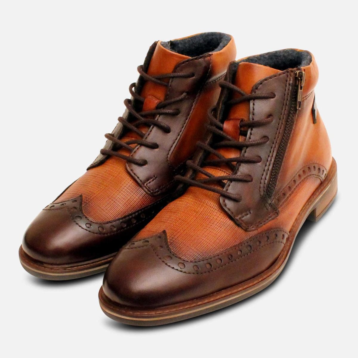 Bugatti Two Tone Brown Leather Zip Chukka Boots