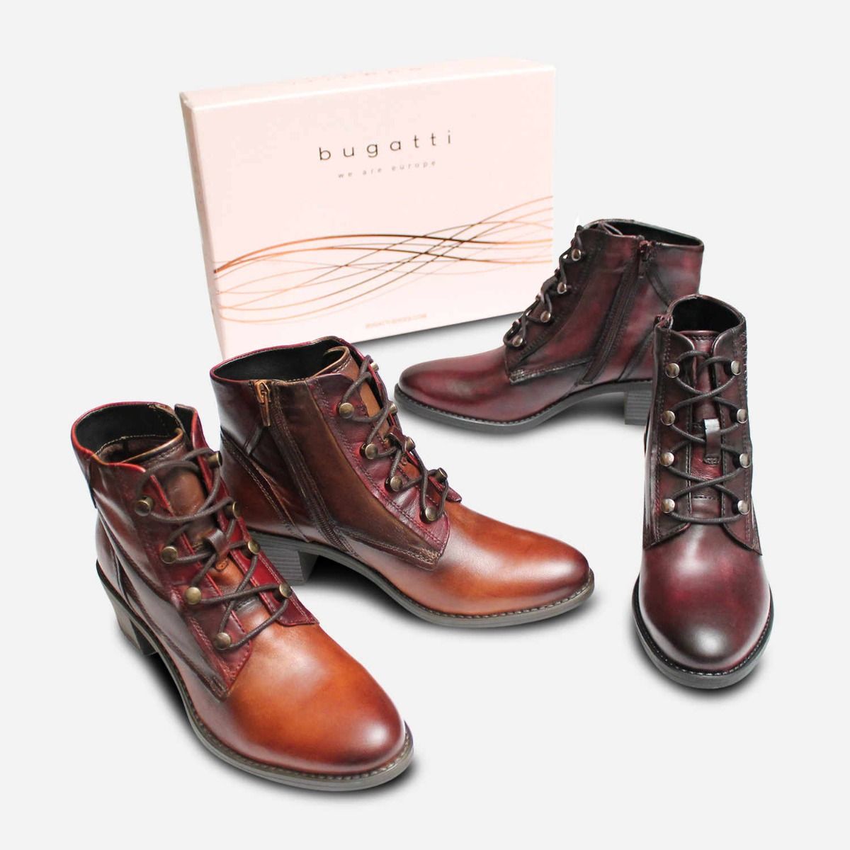 Womens Bugatti Ankle Bootie in Cognac Brown Leather