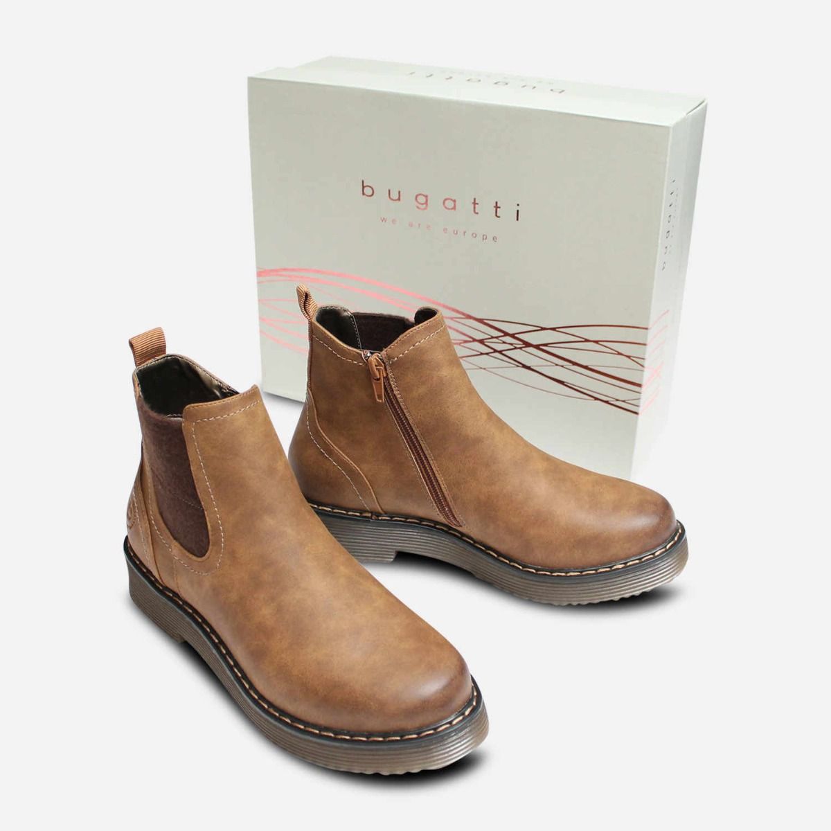 Slip On Chelsea Boots in Rustic Brown by Bugatti Shoes