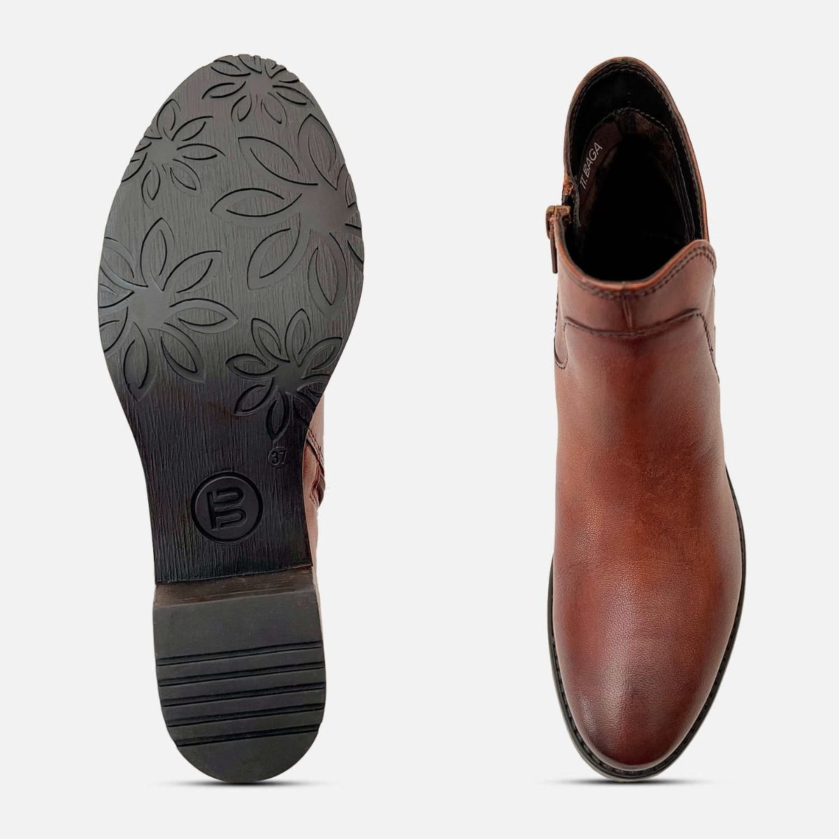 Light Brown Nappa Leather Heeled Ankle Zip Boots