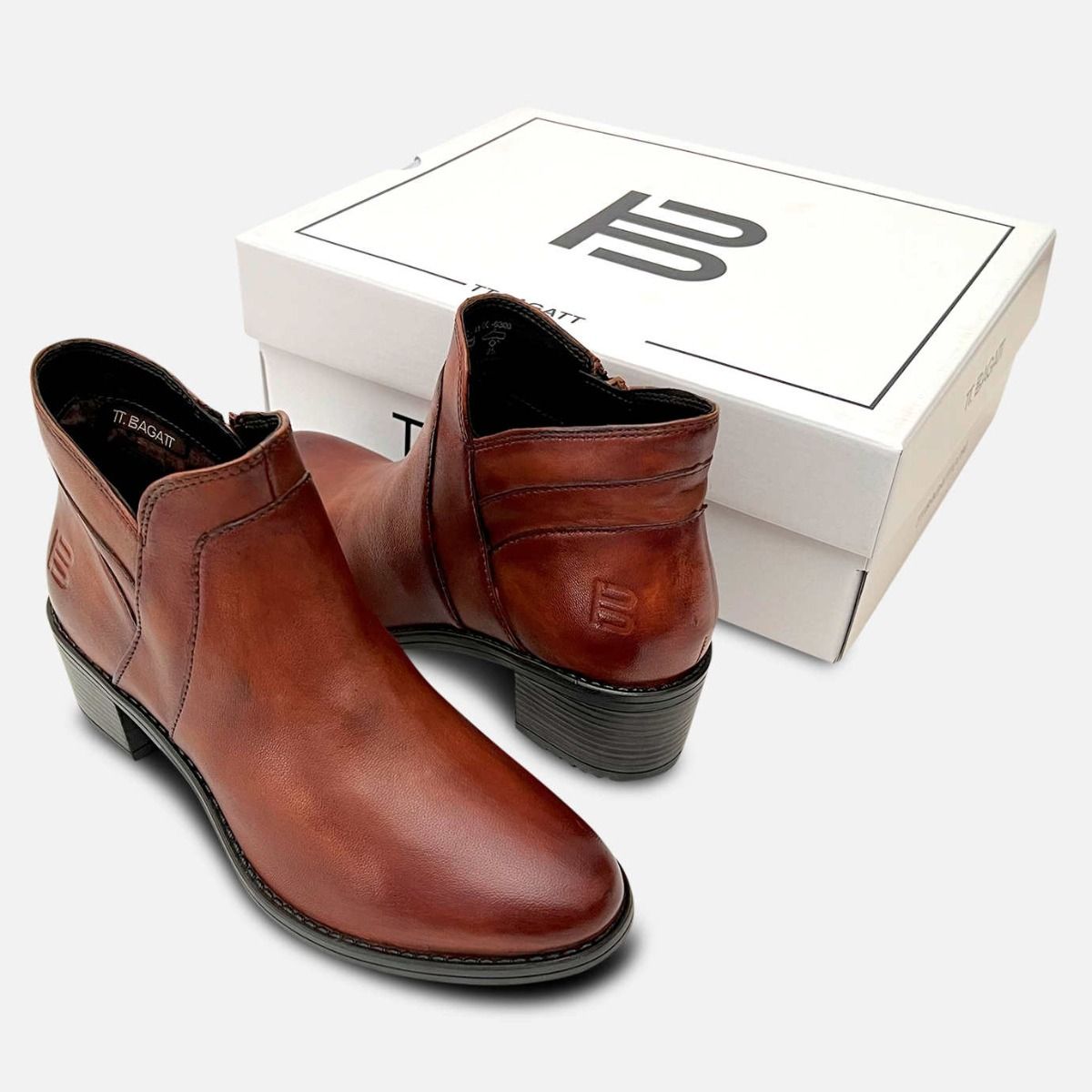 Light Brown Nappa Leather Heeled Ankle Zip Boots