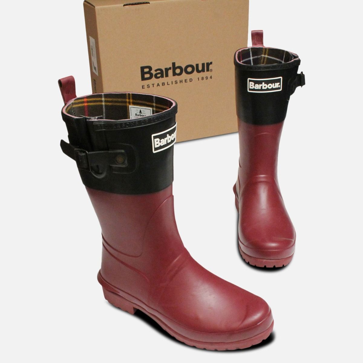 Burgundy & Black Short Waterproof Barbour Wellies
