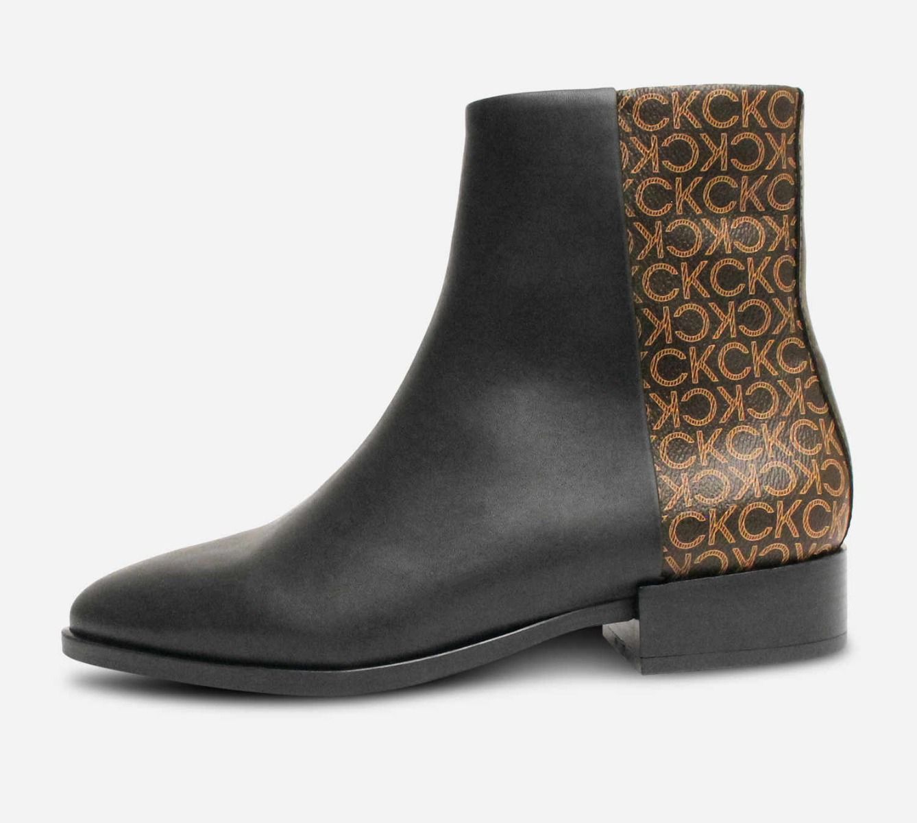 Calvin Klein Designer Black Leather Zip Ankle Boots