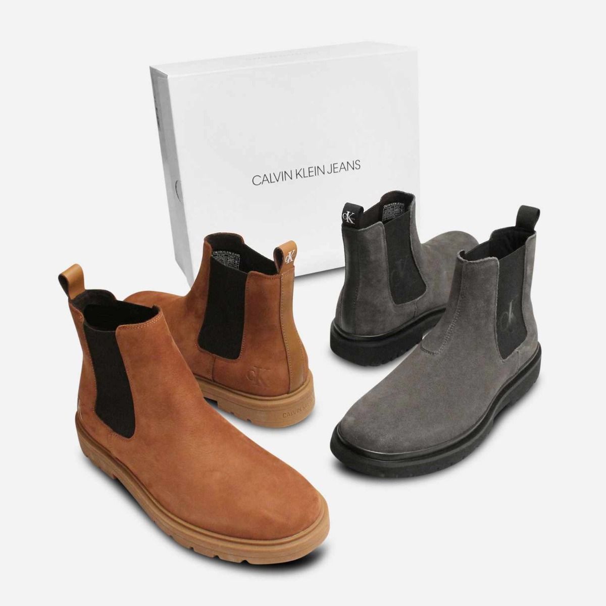 Calvin Klein Premium Olive Grey Mens Chelsea Boots