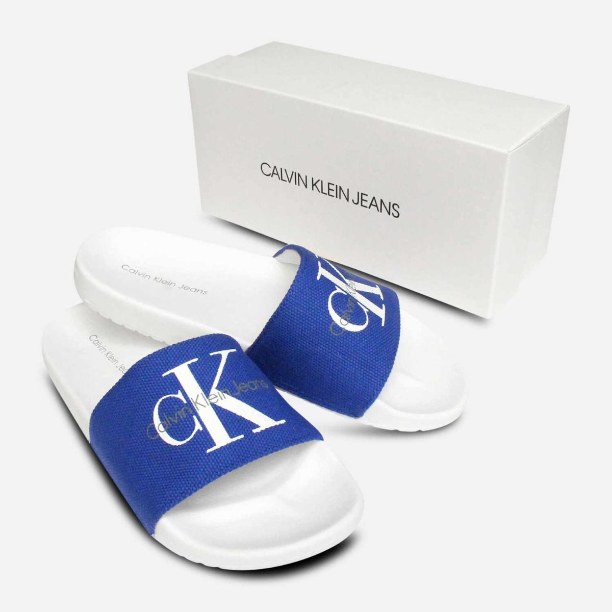 Calvin Klein Mens Viggo Pool Sliders in Nautical Blue
