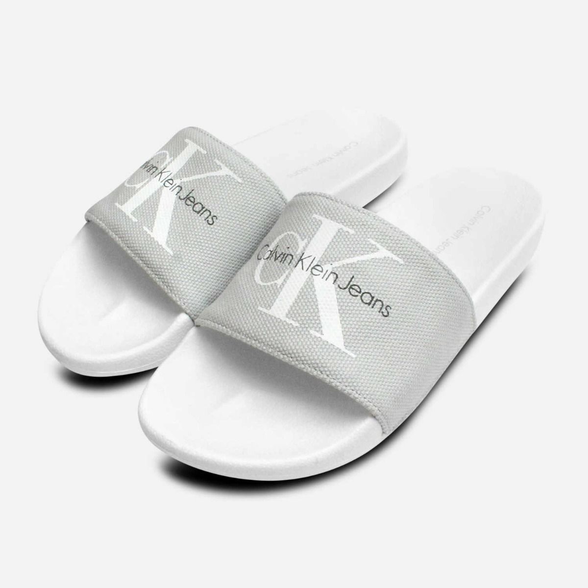 Calvin Klein Viggo Pool Slides in Grey Heavy Canvas