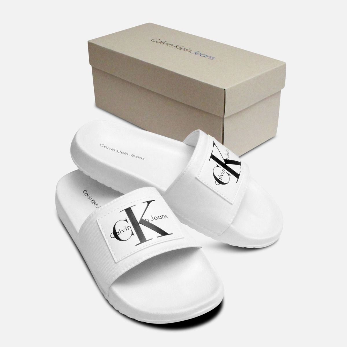 White Calvin Klein Ladies Chloe Nylon Sliders