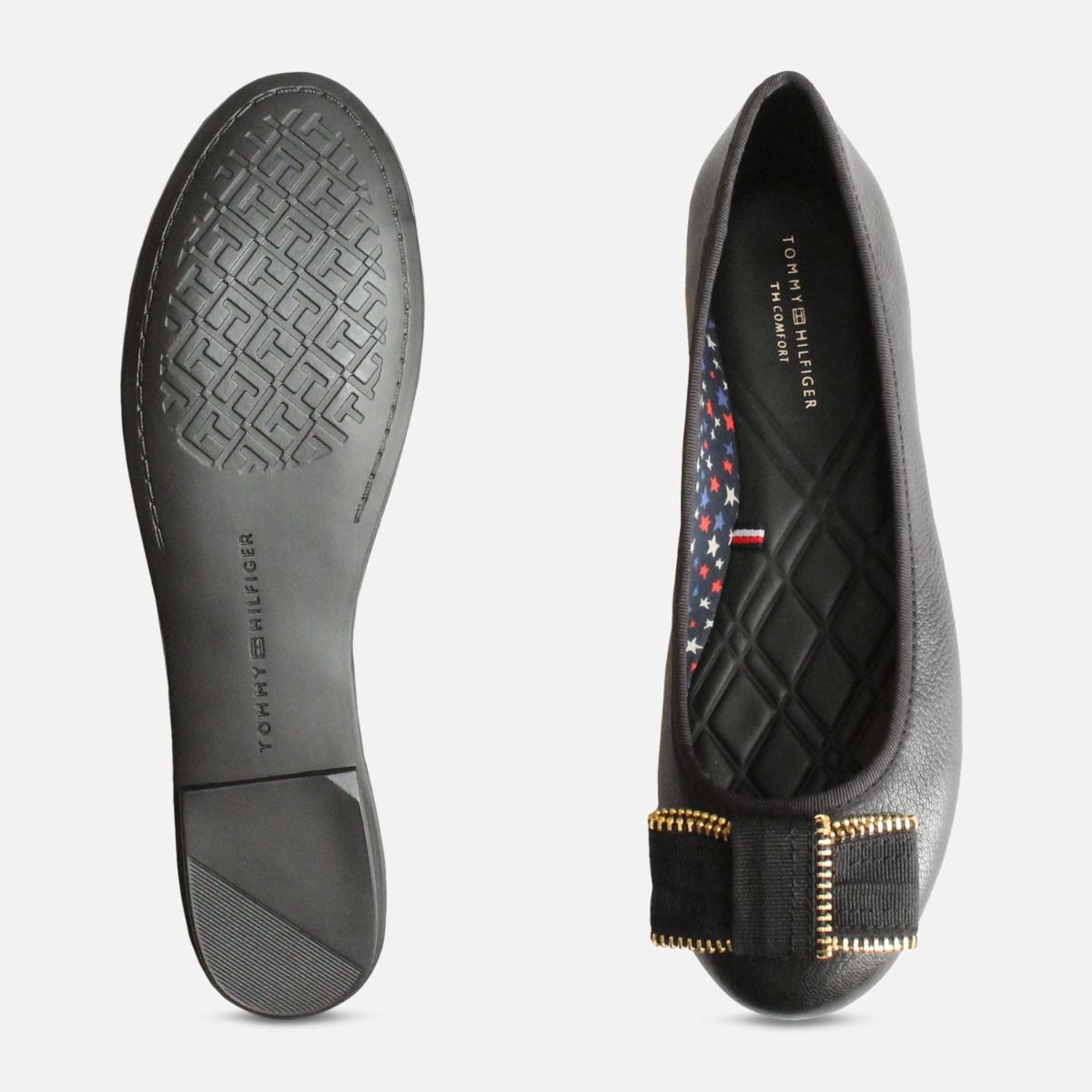 Claudia Tommy Hilfiger Black Ballerina with Gold Zip