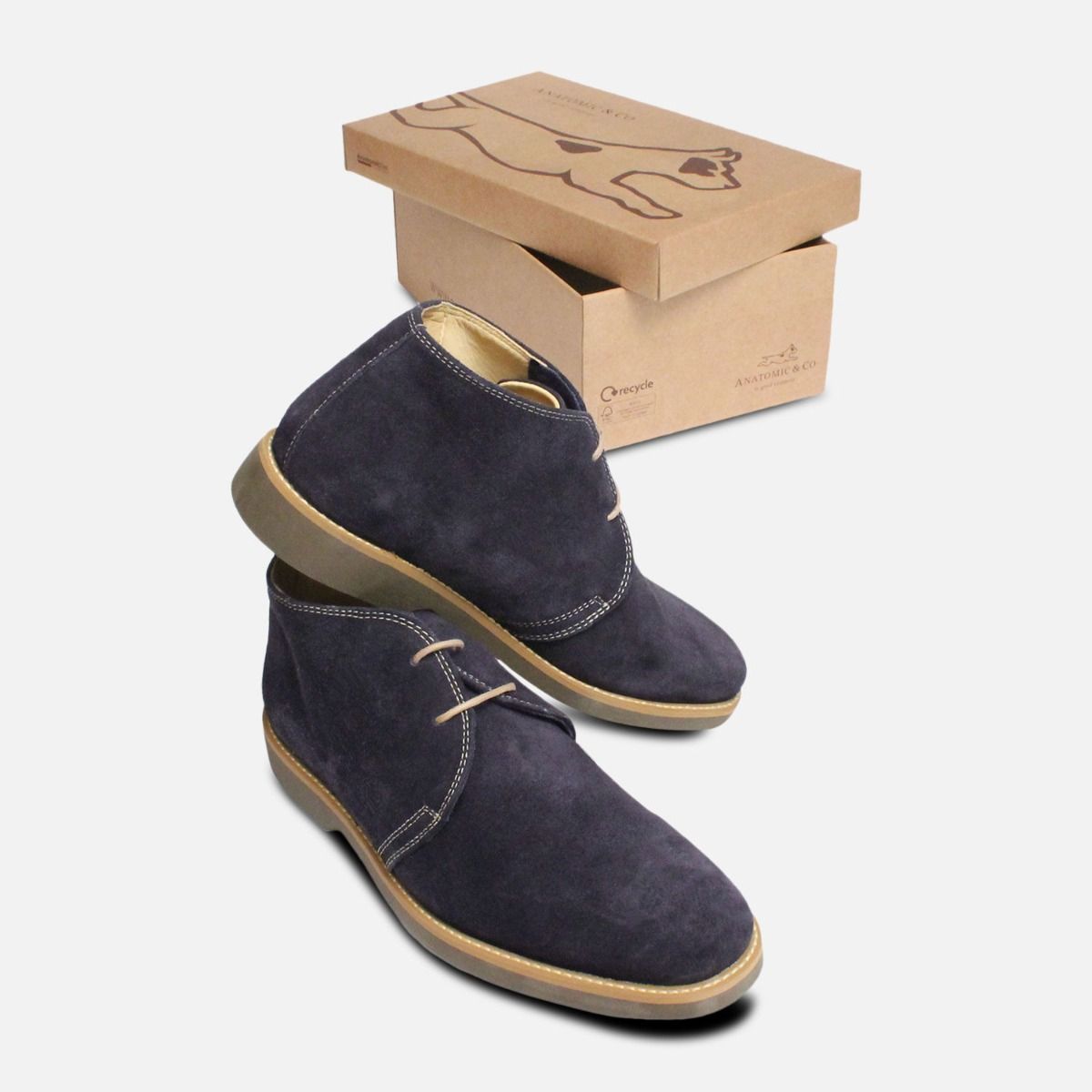 Navy Blue Suede Lace Up Boots by Anatomic Co Shoes