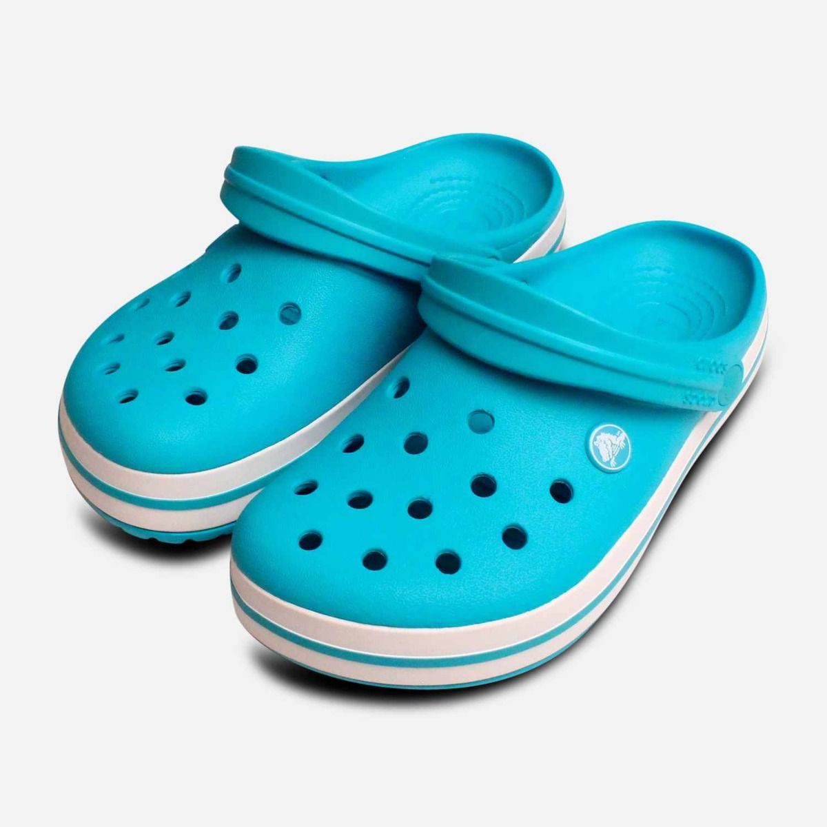 Crocs Turquoise Aqua and White Crocband Designer Clogs display picture 2