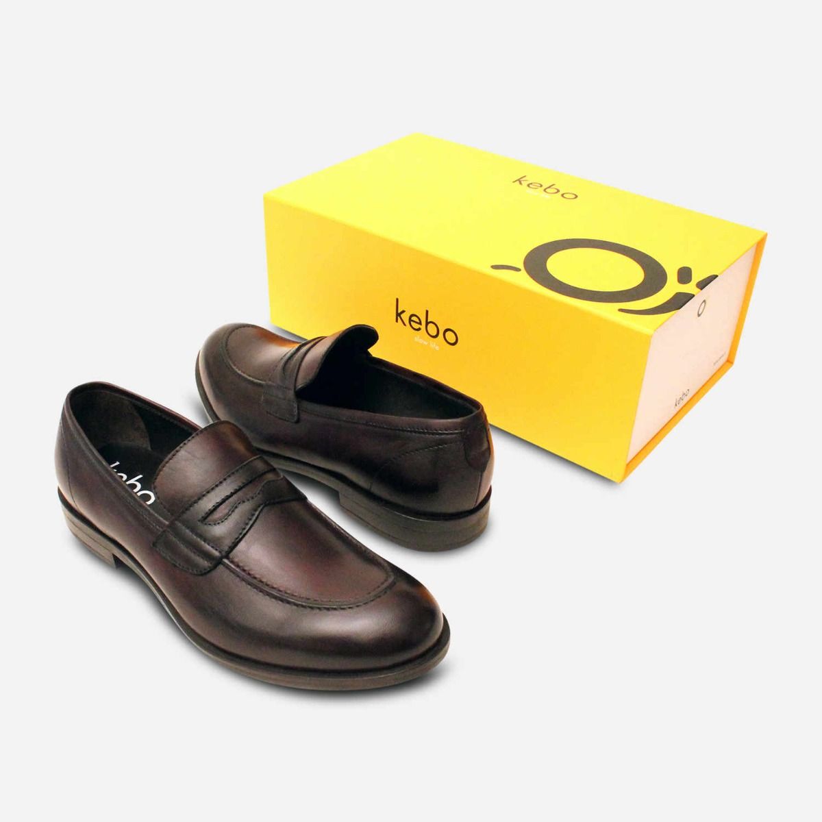 Italian Dark Brown Leather Penny Loafers with Rubber Sole