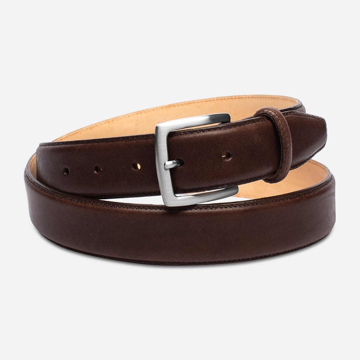 Brown Leather Belt with Silver Buckle Basic Silver Rectangle Buckle Leather Belt – Local Color NYC main image 3