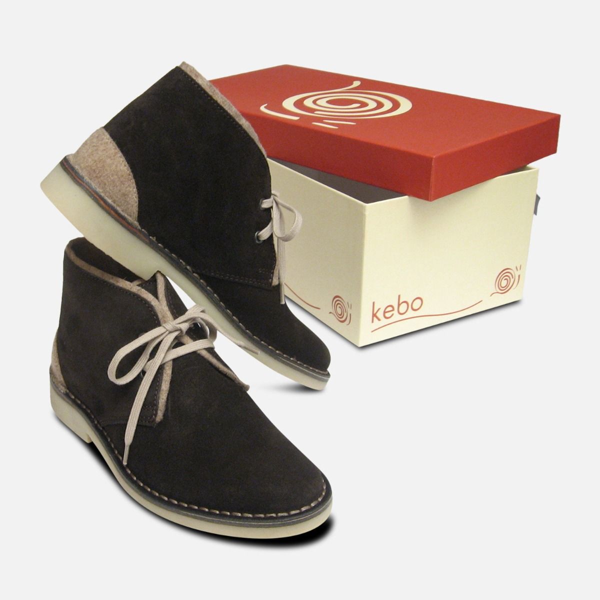 Dark Brown Suede Desert Boots with Beige Felt Trim