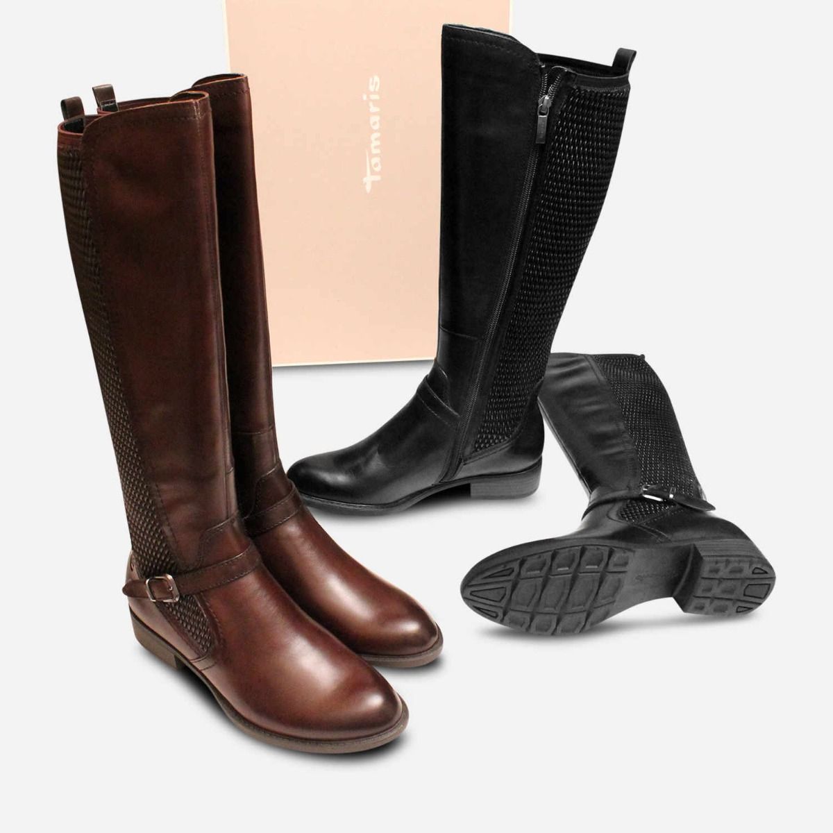 Knee High Designer Dark Brown Tamaris Zip boots