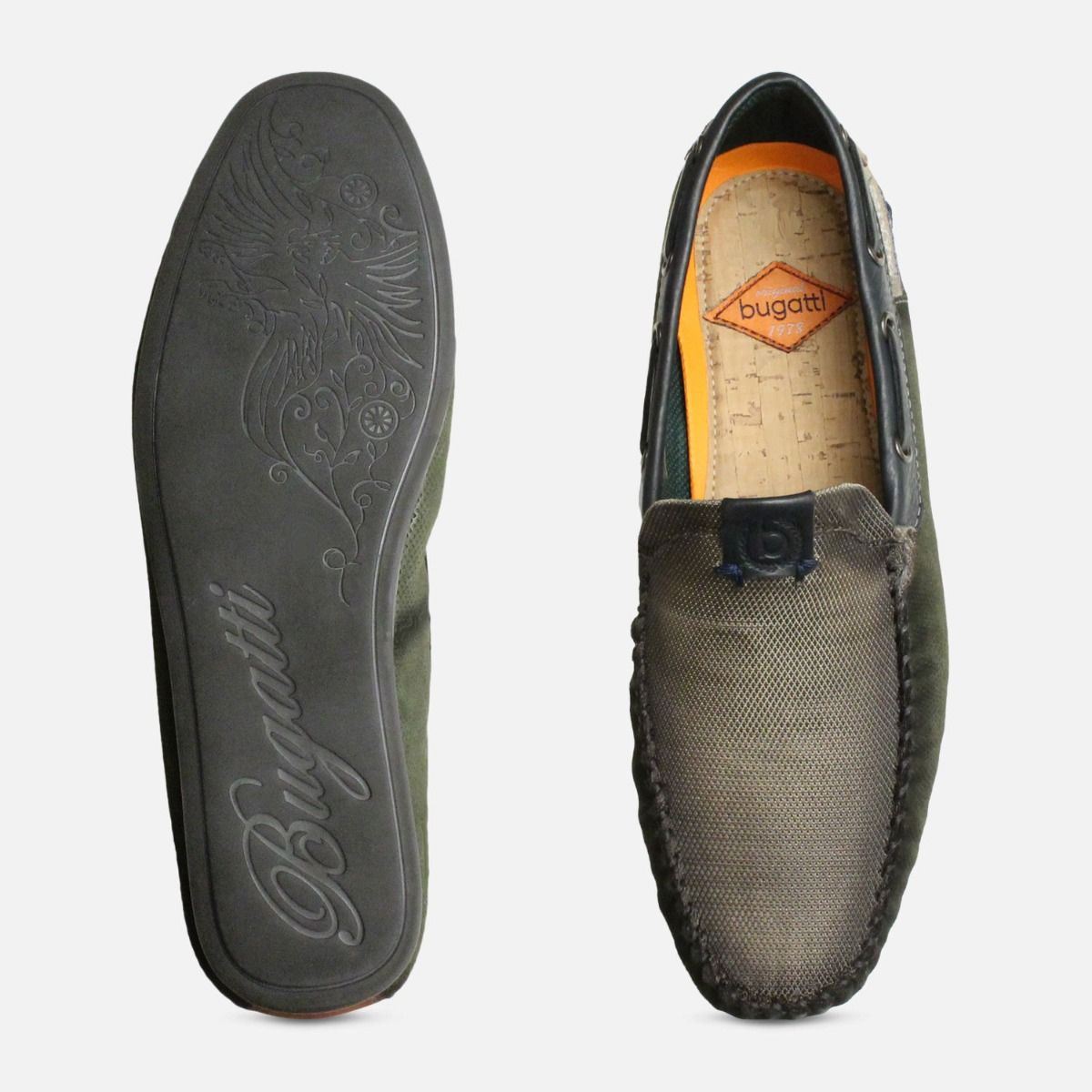 Smoked Bugatti Loafers in Moss Green Suede