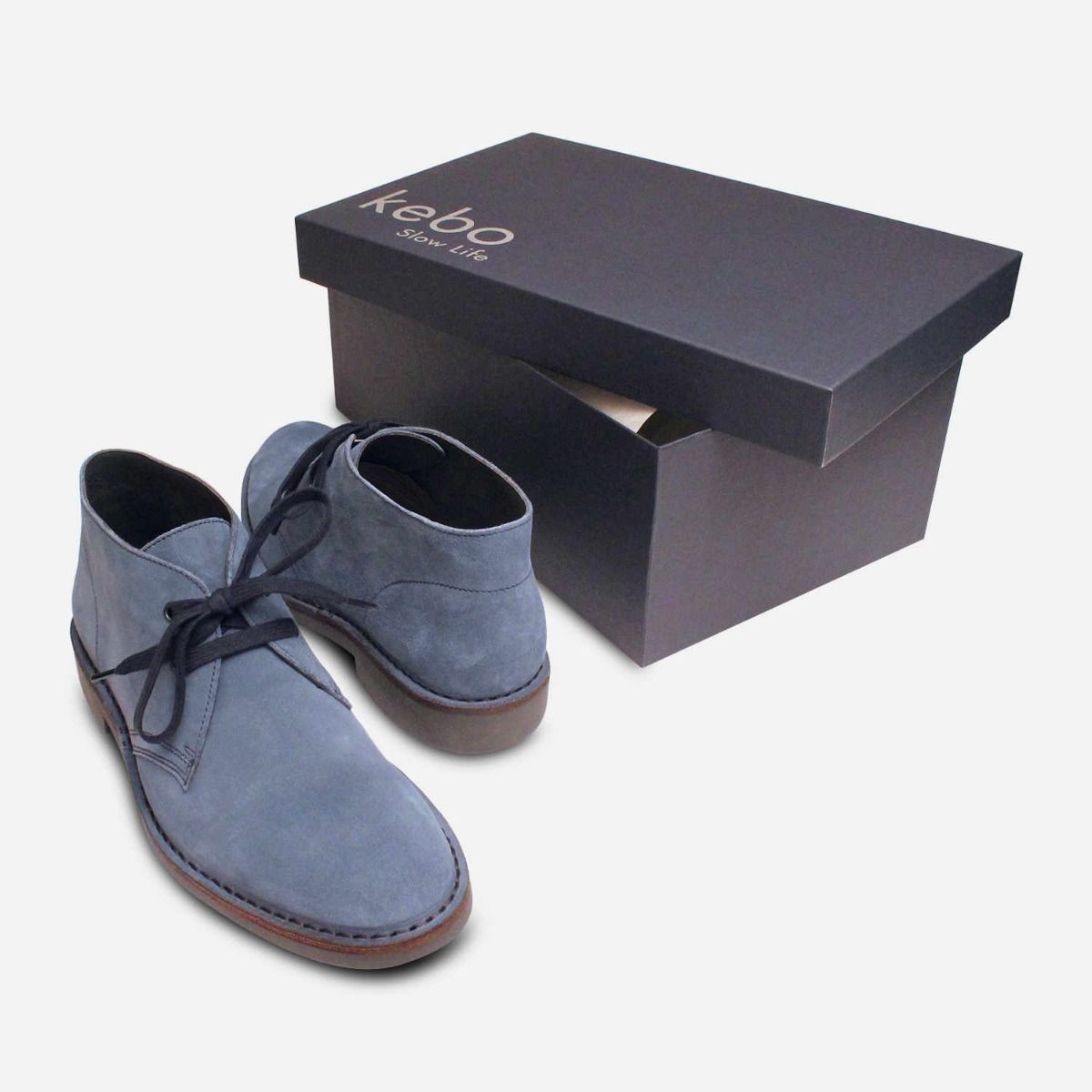 Blue Denim Jeans Suede Leather Italian Desert Boots