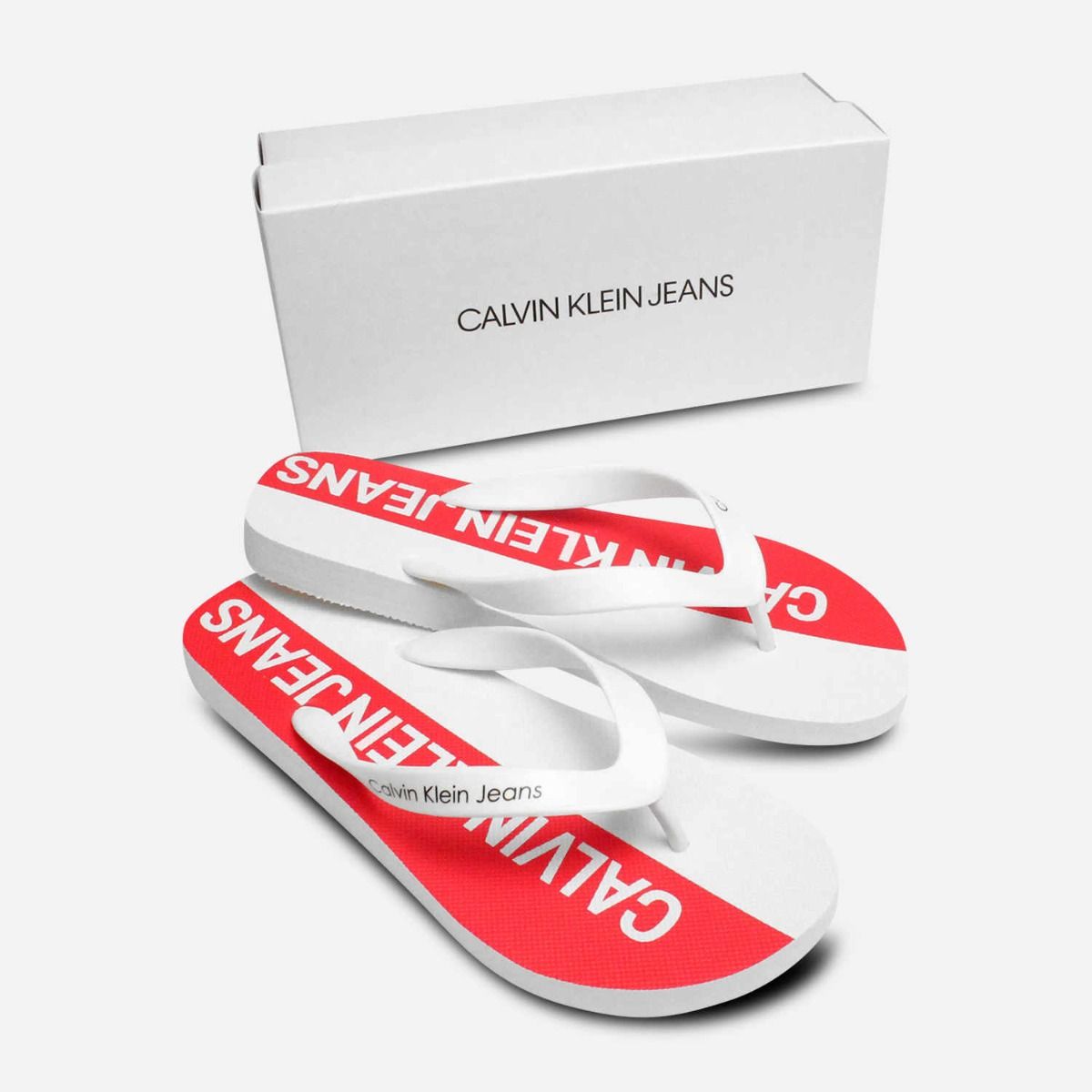 Calvin Klein Mens Errol Flip Flops in Red & White