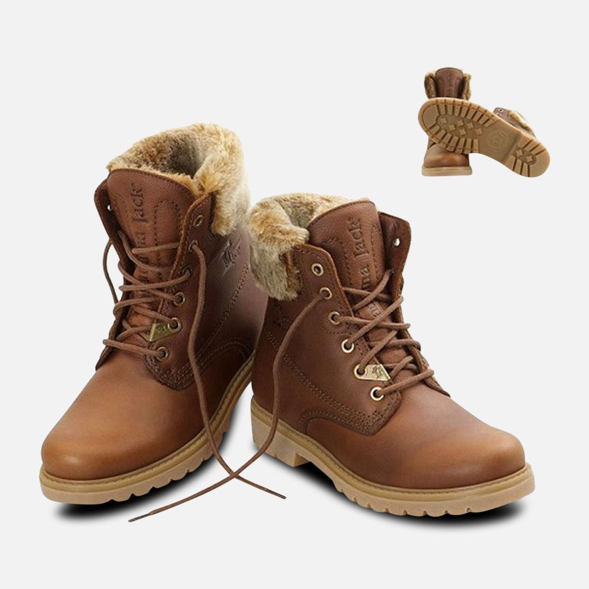 Panama Jack Ladies Havana Joe Fur Collar Boots in Brown Leather