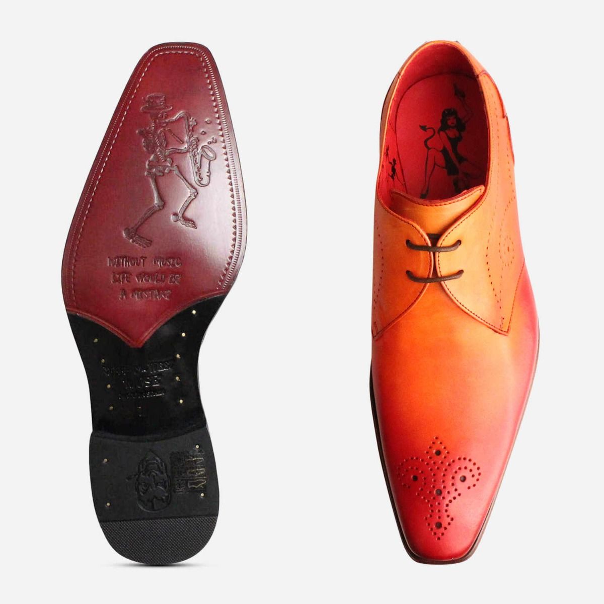 Jeffery West Fire Red Lace Up Brogue Shoe with Red Sole