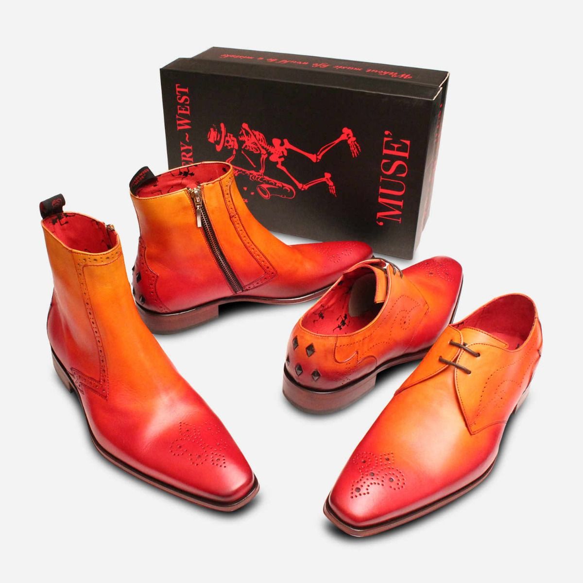 Jeffery West Fire Red Lace Up Brogue Shoe with Red Sole