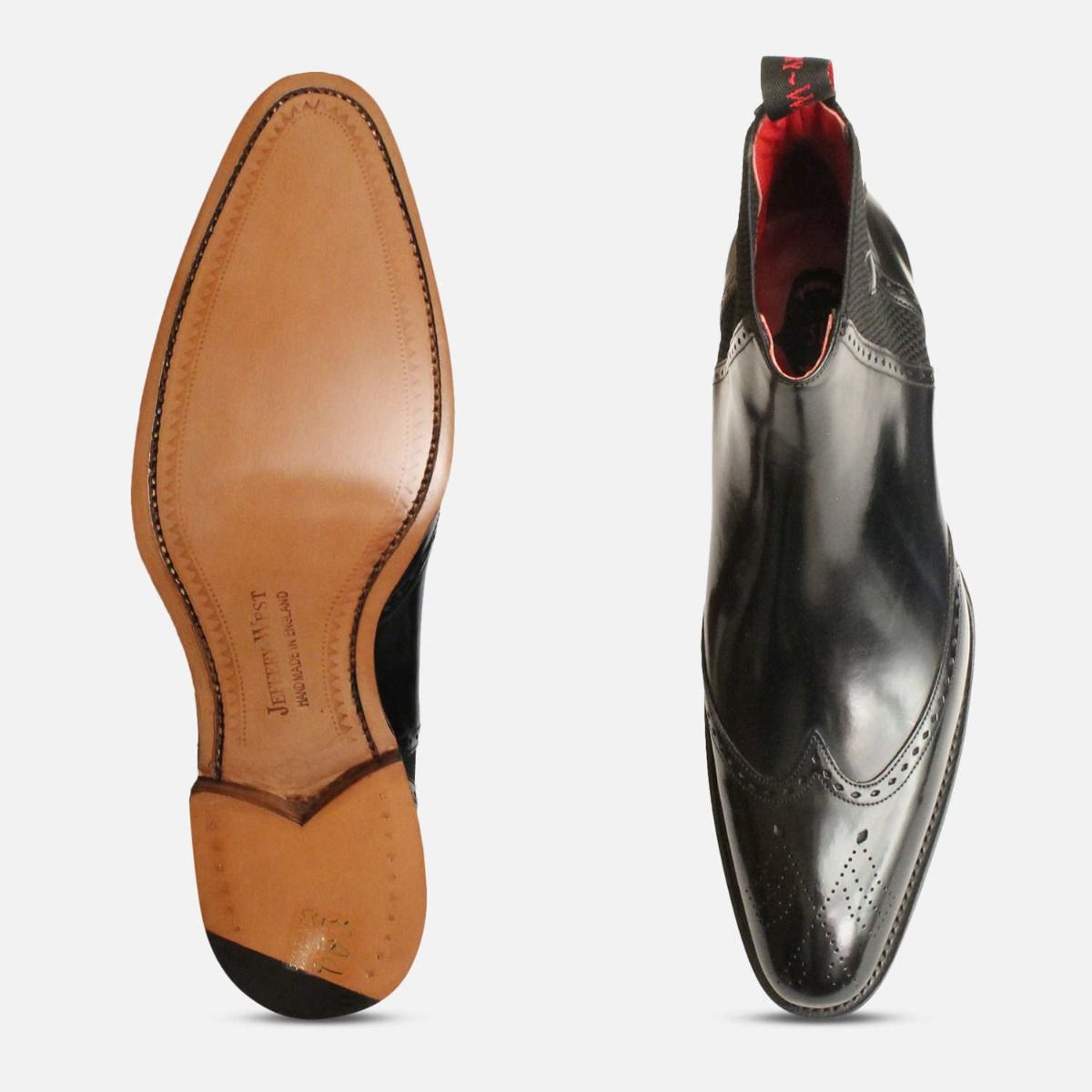 English Jeffery West Chelsea Brogues in Black Polished