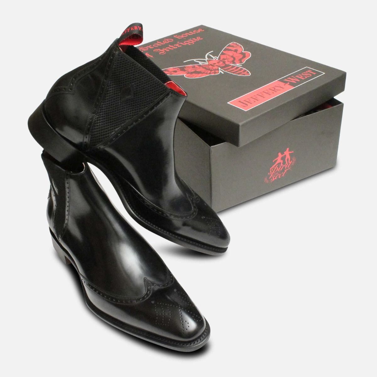English Jeffery West Chelsea Brogues in Black Polished