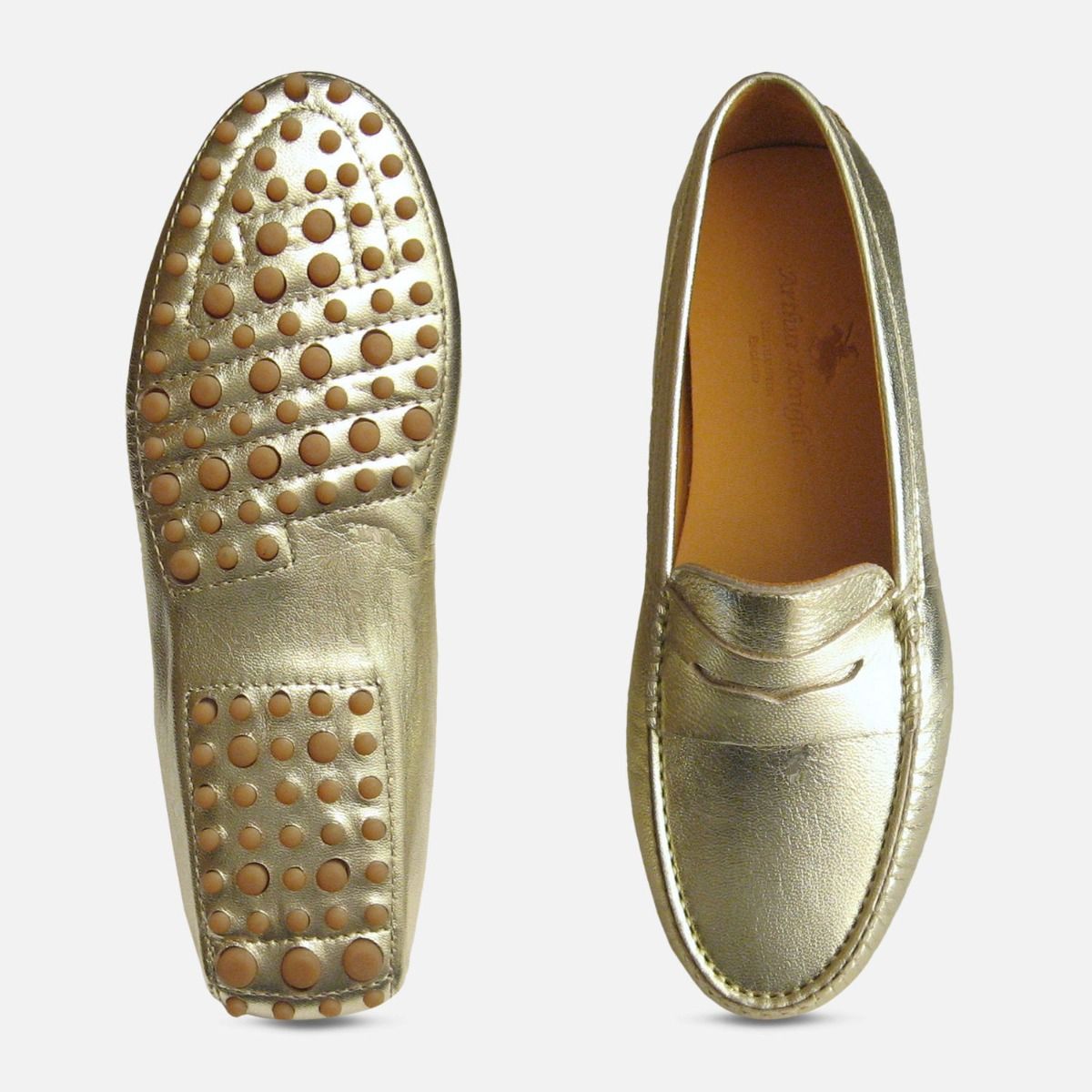 Gold Metallic Leather Arthur Knight Womens Driving Shoes