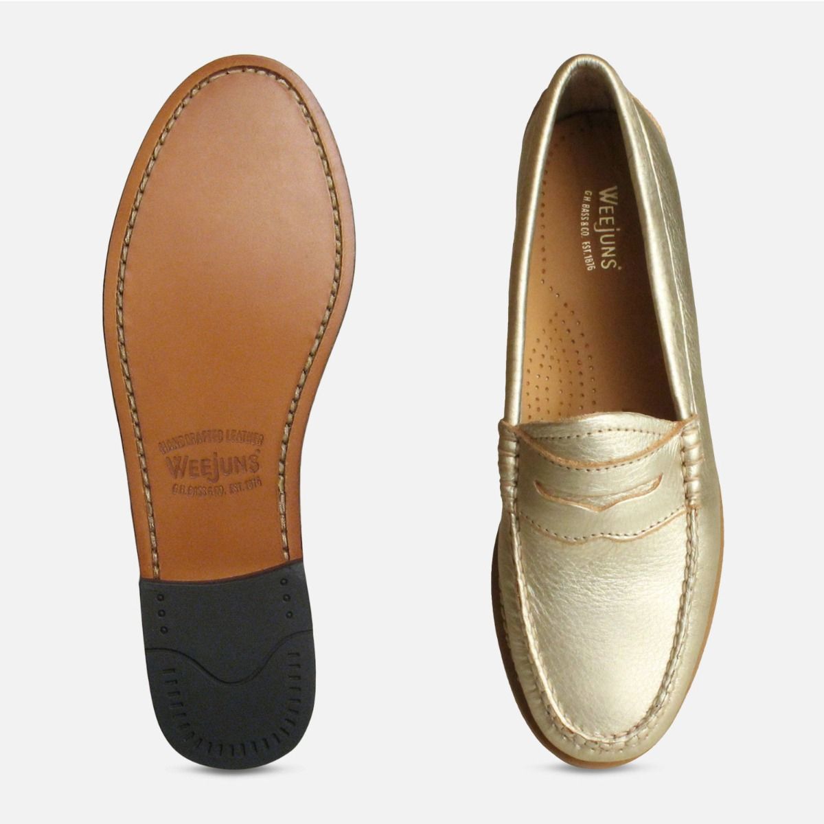 Metallic Gold Leather Ladies Bass Weejun Shoes