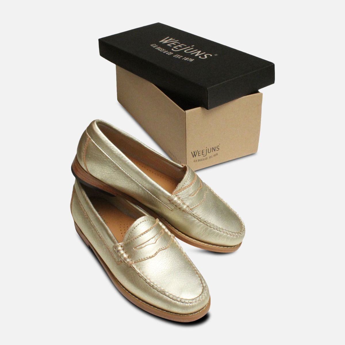 Metallic Gold Leather Ladies Bass Weejun Shoes
