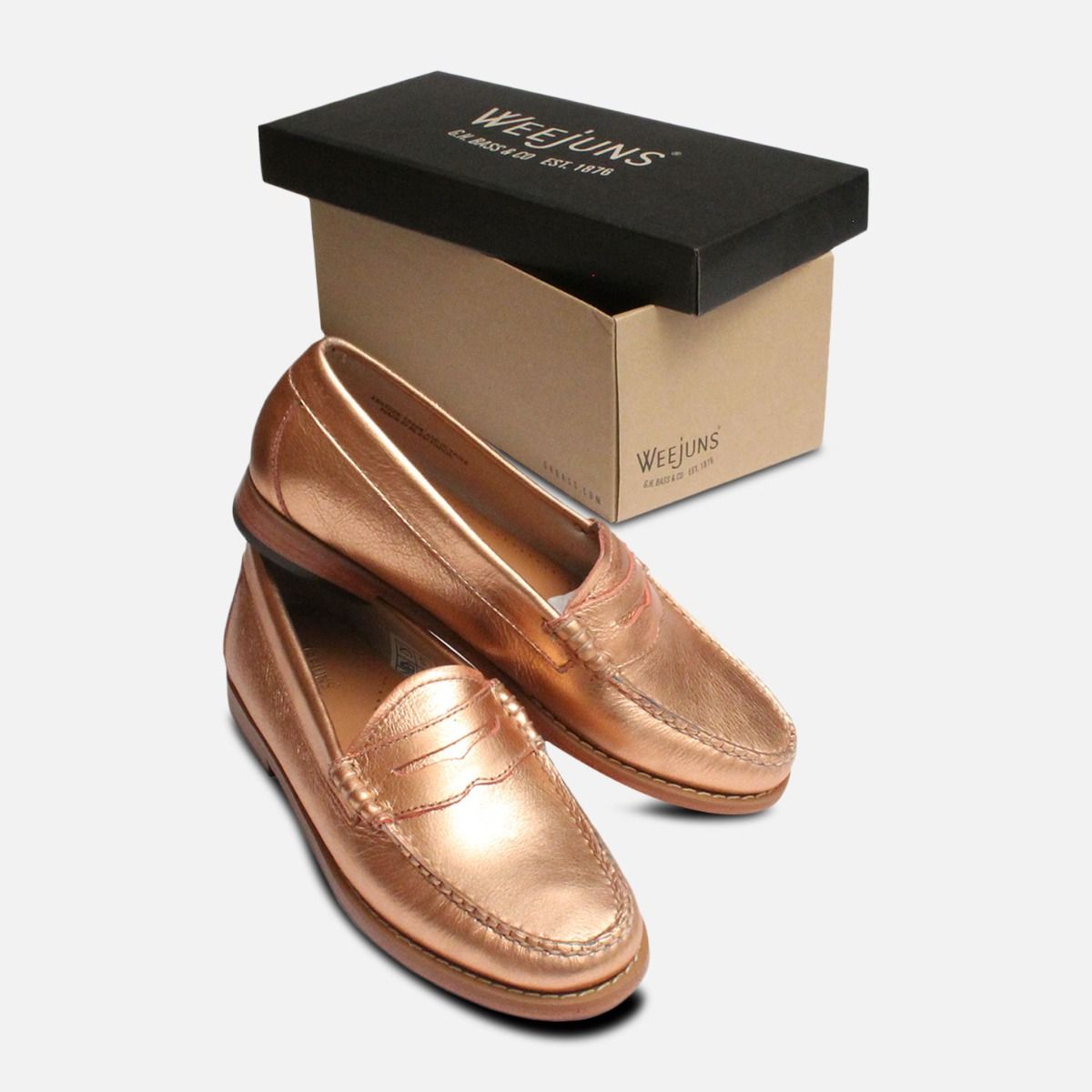 Rose Gold Bass Weejuns Penny Loafer Ladies Shoes
