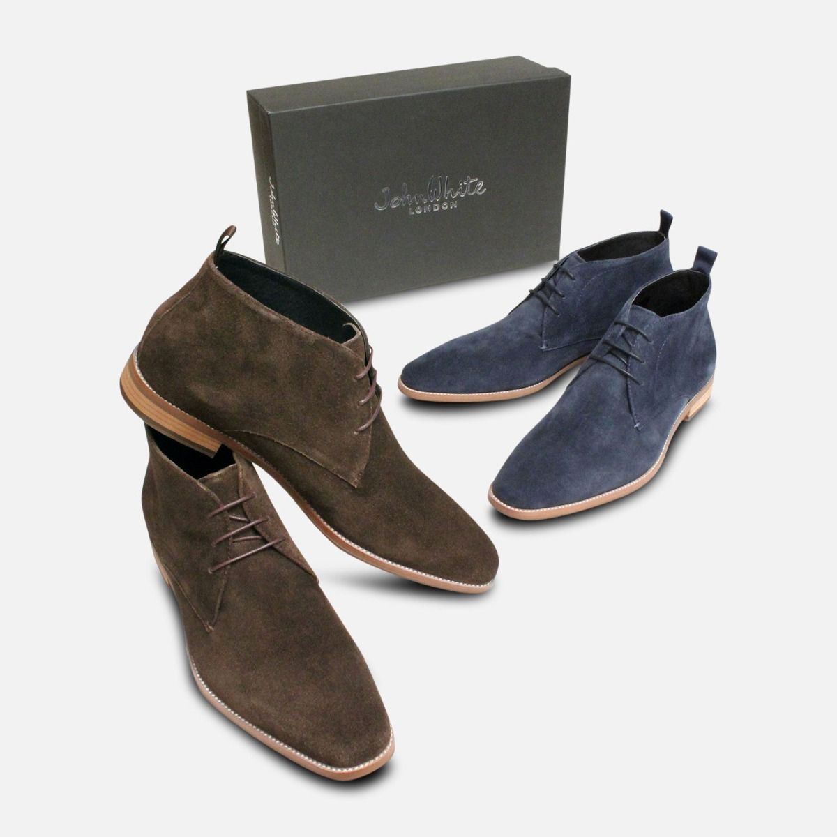 Navy Blue Suede John White Chisel Toe Lace Boot