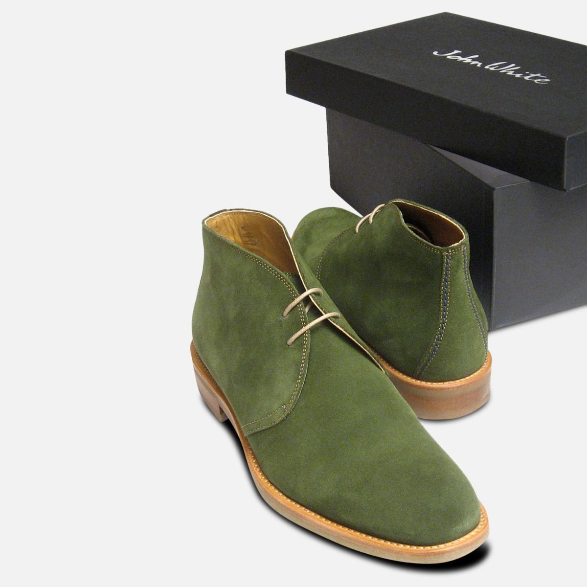 John White Westbury 4 Mens Green Suede Chukka Boots