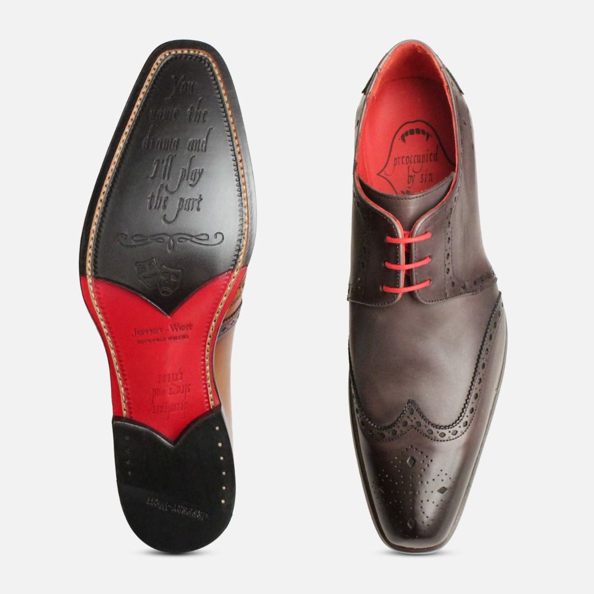 Jeffery West Red Stitched Grey Leather Brogues