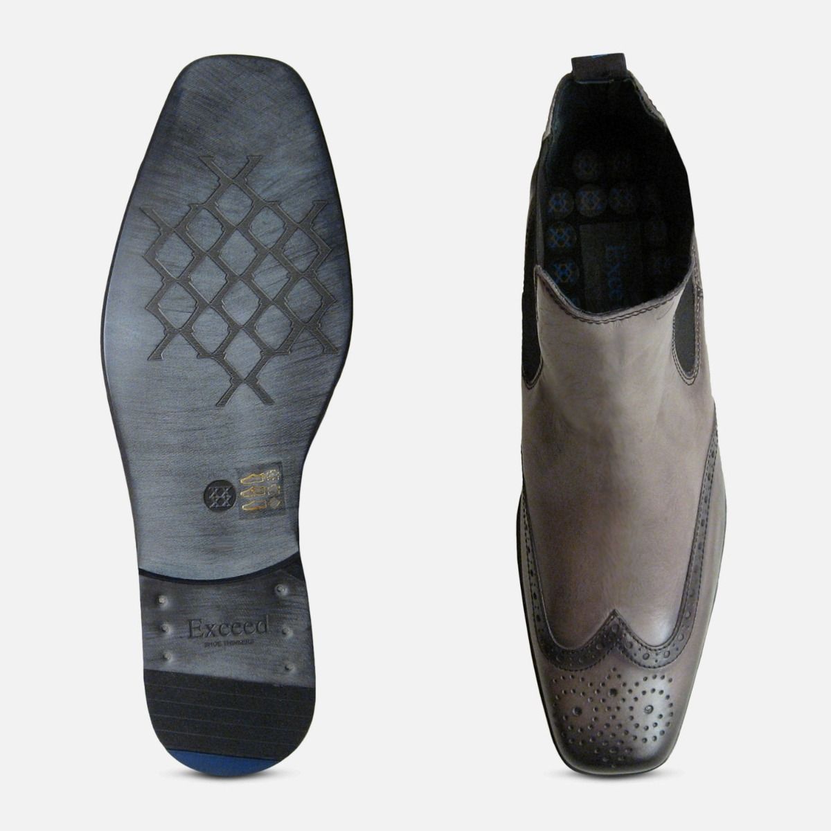 Exceed Grey Leather Mens Chelsea Boots