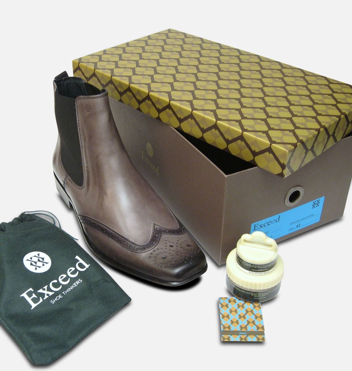 Exceed Grey Leather Mens Chelsea Boots