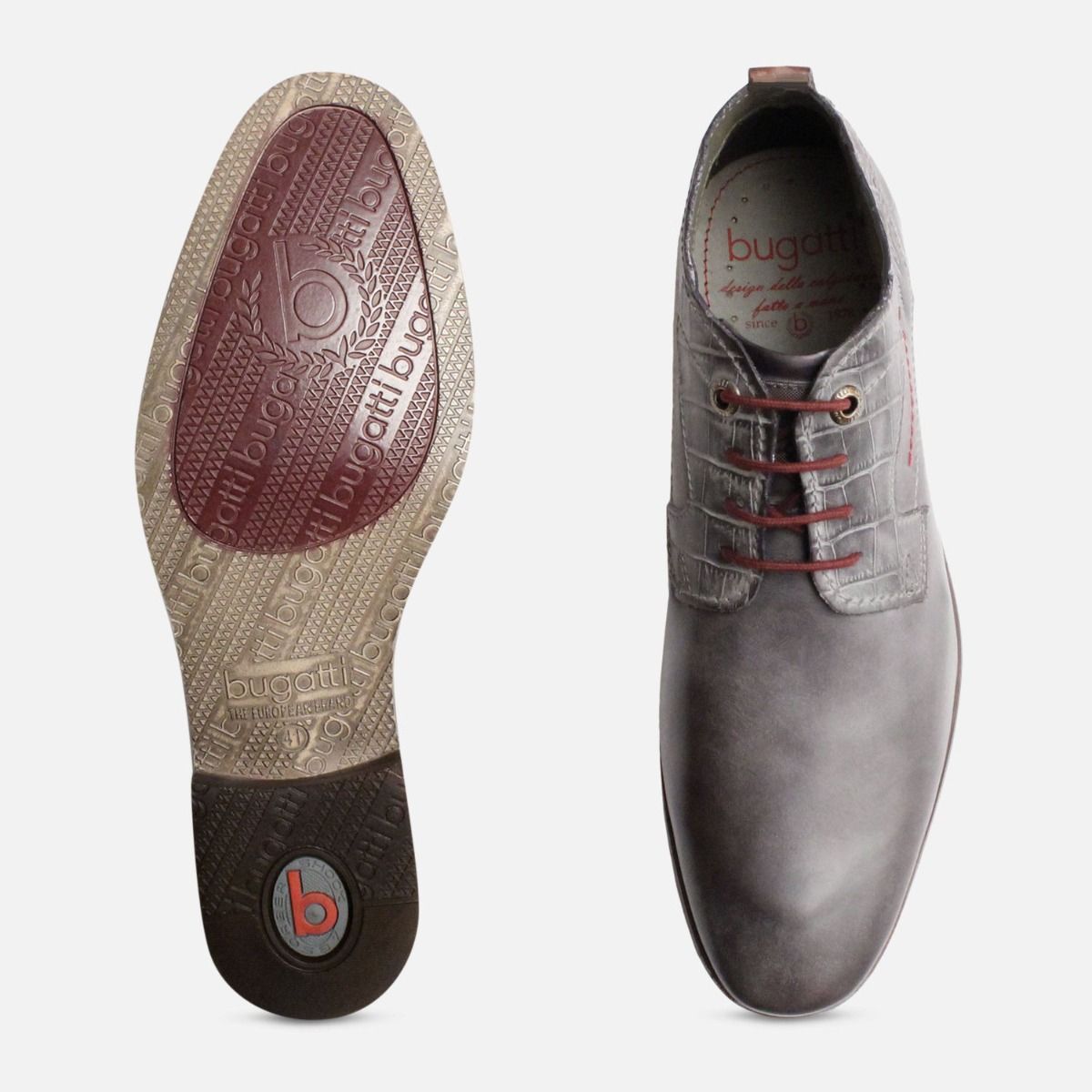 Grey Leather Mens Lace Up Boots by Bugatti