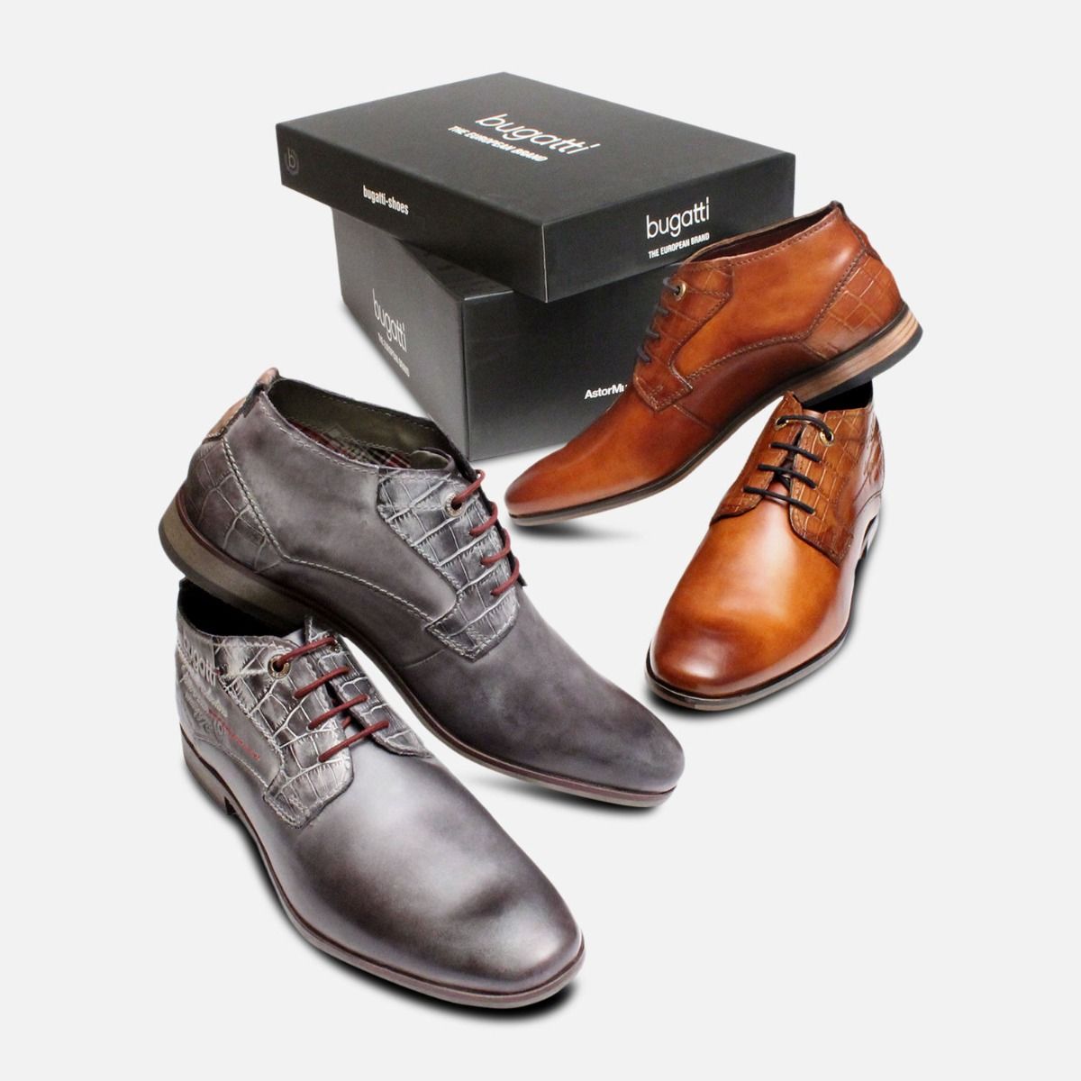 Grey Leather Mens Lace Up Boots by Bugatti